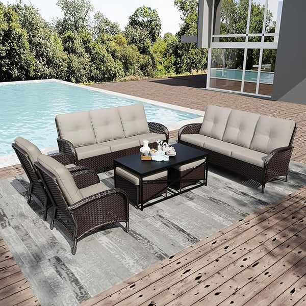Joyside Wicker Patio Furniture Set, 7 Piece Outdoor Furniture Set with Thickened Cushions, High Back, Deep Seating - Photo 1