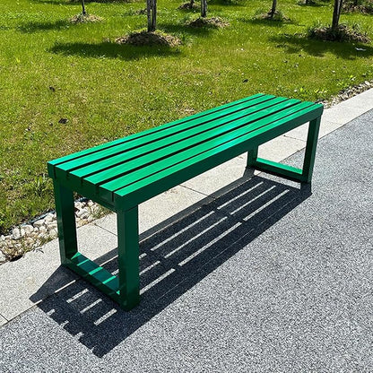 Backless Outdoor Garden Bench, Park Bench with Slatted Seat, All Weather Outdoor Benches, 2-3 Person Seat Front Porch Benches Outdoor, Metal Frame, 880 Lbs Capacity, for Garden, Park(Green,150cm/59in)