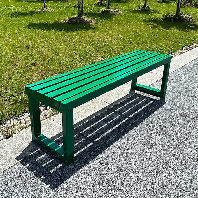 Backless Outdoor Garden Bench, Park Bench with Slatted Seat, All Weather Outdoor Benches, 2-3 Person Seat Front Porch Benches Outdoor, Metal Frame, 880 Lbs Capacity, for Garden, Park(Green,180cm/71in)