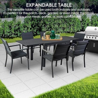 Kozyard Expandable Outdoor Patio Dining Table, 43"–86.6" Adjustable Length, All-Aluminum Frame, Weather & Rust Resistant, for Backyard, Porch, Deck, Garden, Gray