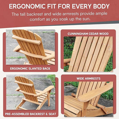 northbeam Wooden Folding Adirondack Chair Pre-Assembled Weather-Resistant Outdoor Chair for Patio, Lawn & Backyard, Wide Armrests, Back Rest & Seat Panel Assembled, Natural Cedar (Pre-Assembled)