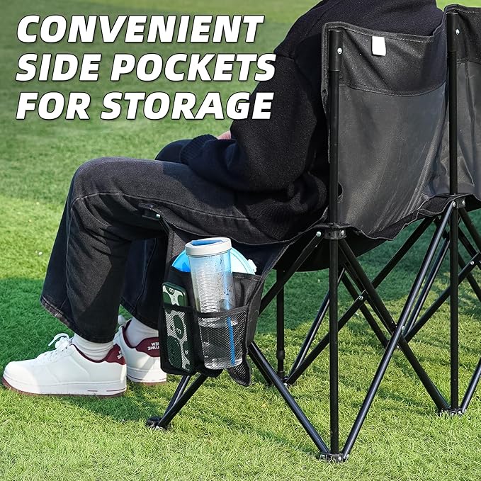 G GOOD GAIN Portable Soccer Bench - Team Bench Soccer 4 Seats with Bag, Sideline Folding Bench, Folded Chair Seating 4 for Football Camp Outdoor Sport Events, Team Chairs for Adults, Black