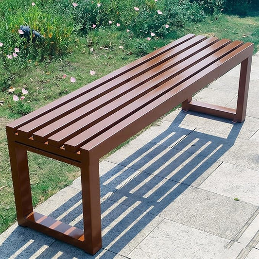 Park Bench for Outside, Outdoor Benches Weatherproof, Metal Garden Bench 2-Person Seat 100/120/150/180 Cm Patio Benches Backless for Lawn Yard Entryway, Capacity 660 Lbs(Coffee,180 cm/70.9 in)