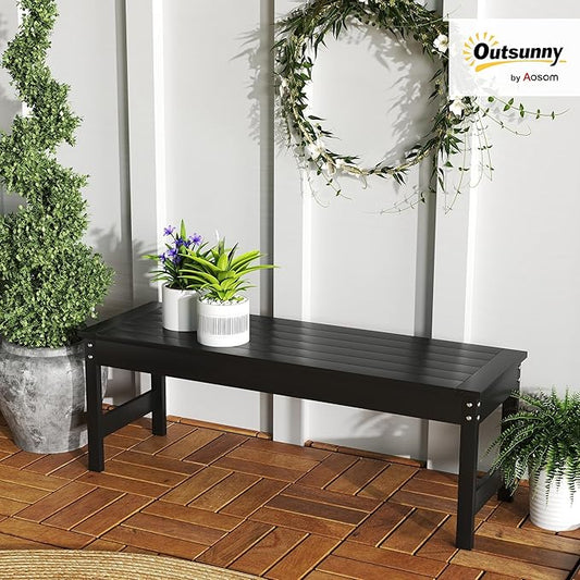Outsunny Outdoor Bench, 47" 2-Person HDPE All-Weather Patio Bench Seat, Backless Garden Loveseat with Slatted Seat, Rot and Fade Resistant for Yard, Porch, Park, Black