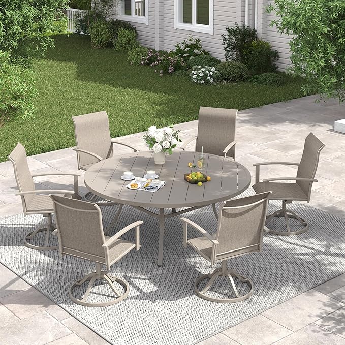 VICLLAX 50" Outdoor Round Patio Table with Umbrella Hole, All Weather Metal Round Outdoor Dining Table for Lawn Garden - Photo 7