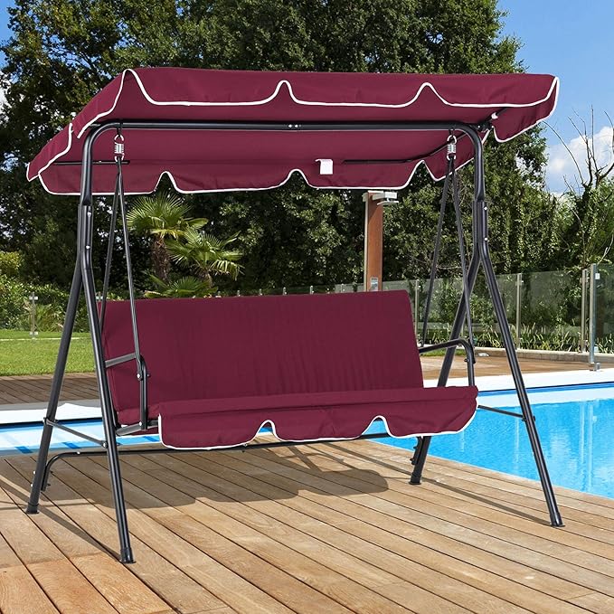 Outsunny 3-Seat Outdoor Patio Swing Chair with Removable Cushion, Steel Frame Stand and Adjustable Tilt Canopy for Patio - Photo 2