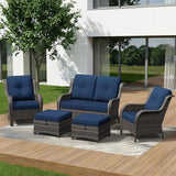 5 Piece Outdoor Wicker Patio Furniture Set, Patio Chairs Set with Thickened Olefin Cushions, High Back and Deep Seating - Photo 1
