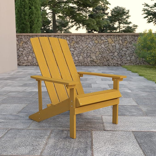 EMMA + OLIVER Outdoor Yellow All-Weather Poly Resin Wood Adirondack Chair