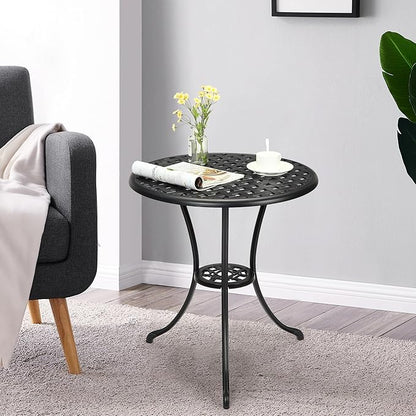 IDEALHOUSE 24-Inch Outdoor Patio Bistro Round CoffeeTable – Cast Aluminum Coffee & Dining Table with 2 Inch Umbrella Hole, Sturdy Iron Frame, Perfect for Balcony, Backyard, Lawn & Garden, Black