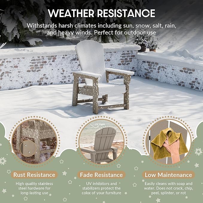 WestinTrends Malibu Kids Outdoor Adirondack Plastic Patio Chair (Set of 2), Weathered Wood