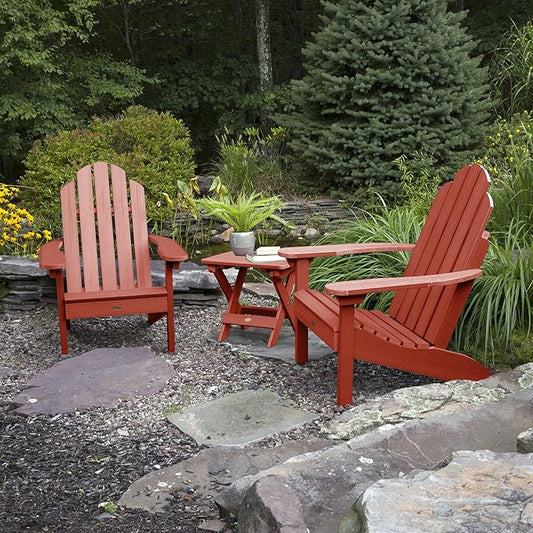 highwood Classic Westport Adirondack Chairs with Side Table, Rustic Red