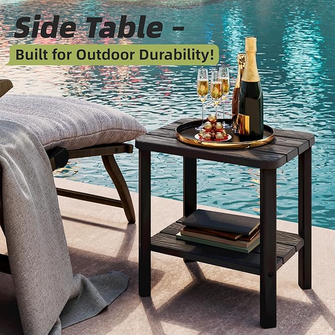 Adirondack Square Outdoor Side Table, 2-Tier Small Outdoor Table for Patio, HDPE End Table for Backyard, Pool, Lawn - Photo 8