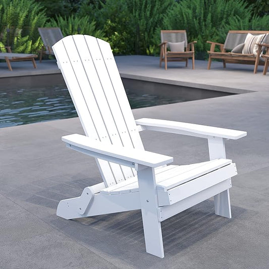 Merrick Lane Riviera Poly Resin Folding Adirondack Lounge Chair - White - Indoor/Outdoor - Weather Resistant