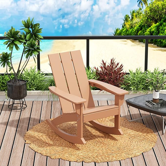 WO WESTIN OUTDOOR HDPE Shoreside Modern Rocking Poly Adirondack Chair,Teak