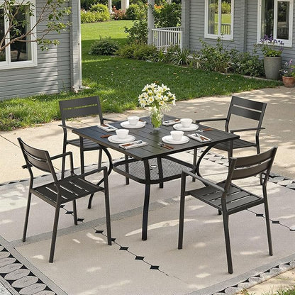 Outdoor Dining Table with Adjustable Umbrella Hole, 37.8" All-Weather Square Patio Dining Table for 4, Metal Patio Table for Garden Lawn Porch Deck Yard, Black