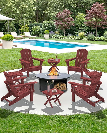 SERWALL Folding Outdoor Side Table Set of 2, Portable Adirondack Side Table, Red