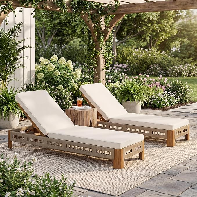 Christopher Knight Home Lamon Acacia Wood Chaise Lounge Chair Outdoor Set of 2 with Cushion - Photo 4