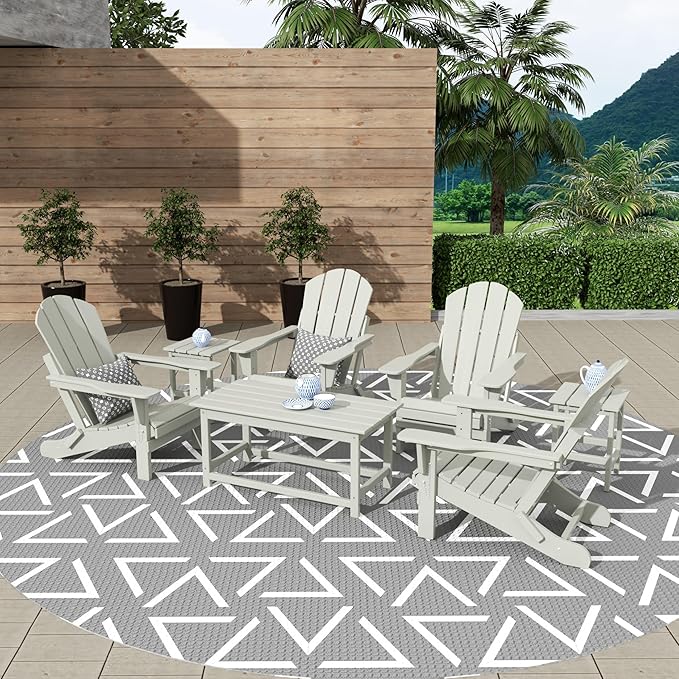 WestinTrends Malibu 3-Pieces Outdoor Table Set, Includes 1 Coffee Table and 2 Side Table, All Weather Poly Lumber Adirondack Patio Furniture Set, Sand