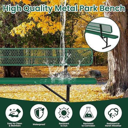 Heavy Duty Park Bench with Back Portable Frame, Outdoor Steel Bench with Backrest, Outdoor Park Bench Expanded Metal Mesh Bench for Lawn, Park, Deck, Garden, Patio, Porch, Black (Green, 8FT)