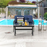 LOKATSE HOME Outdoor Loveseat and Coffee Table Metal Conversation Set Patio Furniture with Cushions for Poolside - Photo 1
