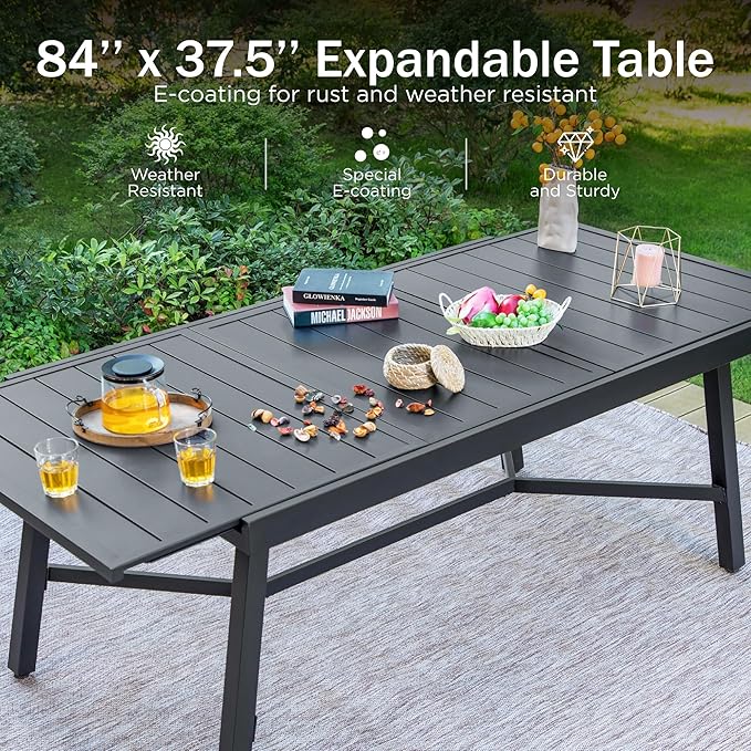 PHI VILLA Expandable Patio Dining Table Metal Outdoor Table for 6-8 Person Lawn Garden Bistro Rectangular Table - Photo 4