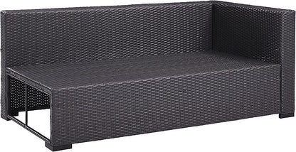 Crosley Furniture Biscayne Outdoor Sectional Loveseat, 2-Person Wicker Patio Couch for Deck, Backyard, Brown with White Cushions