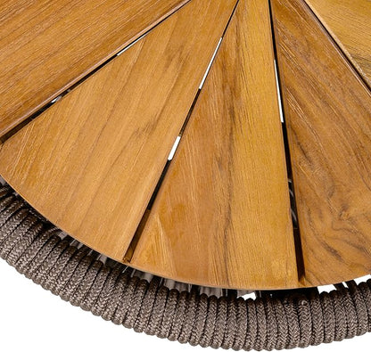 Merax Bohemian Round Outdoor Side Table with Acacia Wood Top and Dark Grey Handwoven Rope Base, Elegant Hourglass Design Patio Coffee Table for Garden, Pool, Balcony, Yard, 18.9" Height, No Assembly