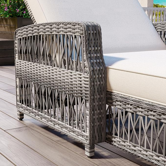 Merax Outdoor Chairs Set of 2, Wicker Long Reclining Chaise with Adjustable Backrest - Photo 6