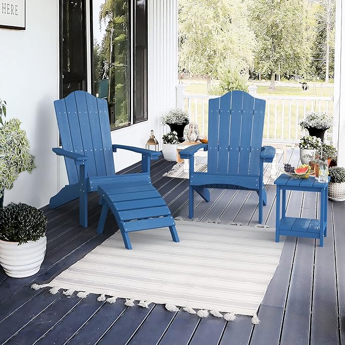 LUE BONA Adirondack Chair, Navy Blue Poly Adirondack Fire Pit Chairs, Modern Plastic Adirondack Chair Weather Resistant for Patio, Porch, Deck, Pool, Garden, Backyard