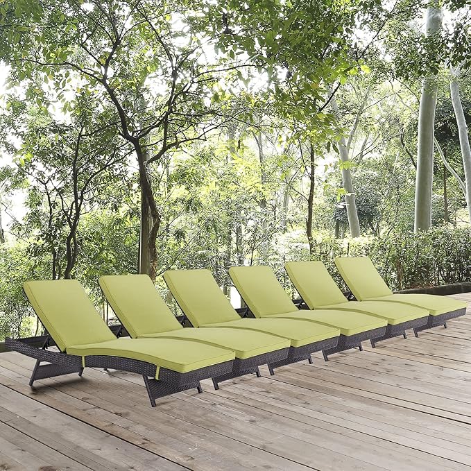 Modway Convene Wicker Rattan Outdoor Patio Chaise Lounge Chairs in Espresso Peridot - Set of 6 - Photo 2