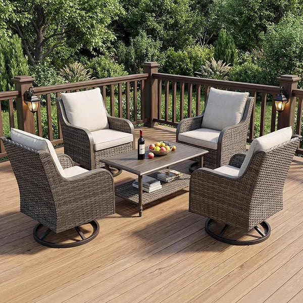 5 Pieces Patio Furniture Sets-Swivel Patio Chairs with High Back Cushions and Outdoor Coffee Table - Photo 1