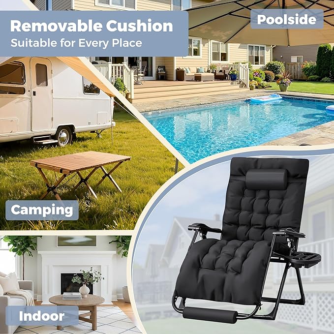 Homall Oversized Zero Gravity Chair, 32In Recliner Lounge Chair with Removable Soft Cushion and Cup Holder - Photo 7