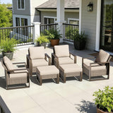 6 Pieces Metal Wicker Patio Furniture Set - Four Armchairs and Two Ottomans - Photo 8