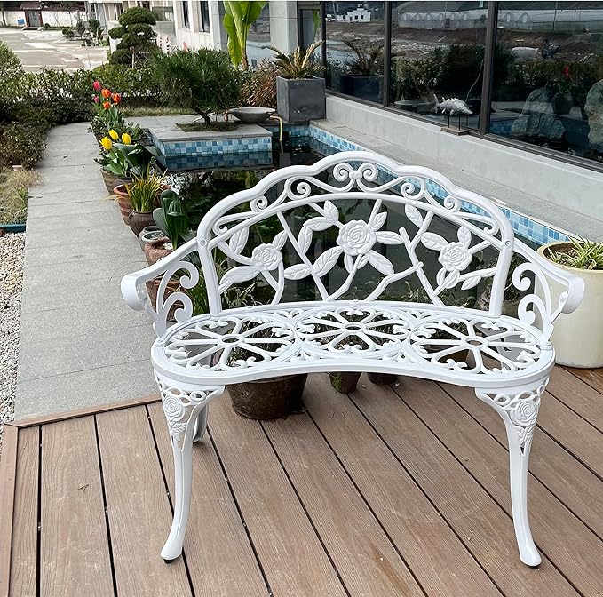 Mandolin Outdoor Benc Park Garden Chair, All Chair Anti Rust Cast Aluminum Patio Yard Bench - Photo 6