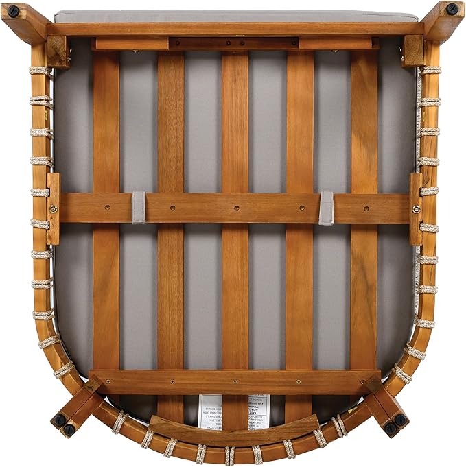 Christopher Knight Home Vinny Acacia Wood Patio Accent Chair, Wooden Lounge Chair Outdoor, Garden/Poolside Comfy Reading Chair with Handwoven Rope Accents and Removable Cushions, Natural+Grey
