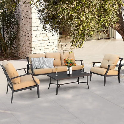 NUU GARDEN 4-Piece Outdoor Patio Sofa Set, Aluminum Conversation Set with Zippered Cushions and Coffee Table, Perfect for Porch, Garden, Backyard, Balcony, or Poolside, Ginger