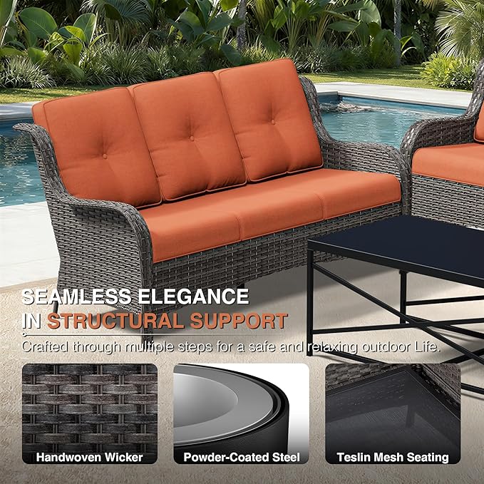 Joyside Outdoor Patio Couch Set, Outdoor Wicker Sofa with High Back, Deep Seating, Wide Armrest, Thickened Cushions - Photo 4