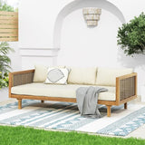 Merax Outdoor Acacia Wood Conversation Set - Patio 3-Seat Loveseat Sofa w/Coushion and Round Coffee Table for Backyard - Photo 5
