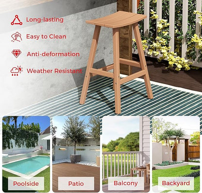 Costaelm All-Weather Bar Stools Set of 2, 29" Height Outdoor Bar Stools, Adirondack Poly Patio Bar Stool for Patio, Deck, Kitchen Counter and Garden, Teak
