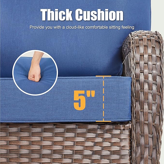 3 Pieces Patio Sofa Furniture Set, Wicker Sofa Outdoor Furniture High Back Rattan 3 Seater Couch with Ottomans - Photo 5