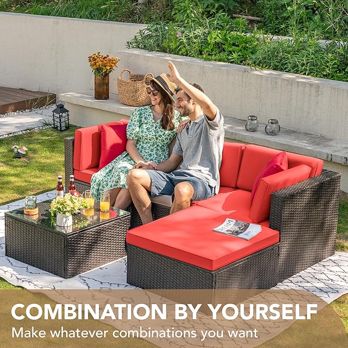 Devoko 5 Pieces Patio Furniture Sets All Weathevr Outdoor Sectional Patio Sofa Manual Weaving Wicker Rattan Patio - Photo 2