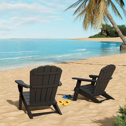 NUNU LAB Outdoor Adirondack Chair, HDPE Plastic Patio Chairs for All Weather,Modern Fire Pit Chair, Outdoor Lawn Chairs for Deck, Porch, Backyard, Garden, Black