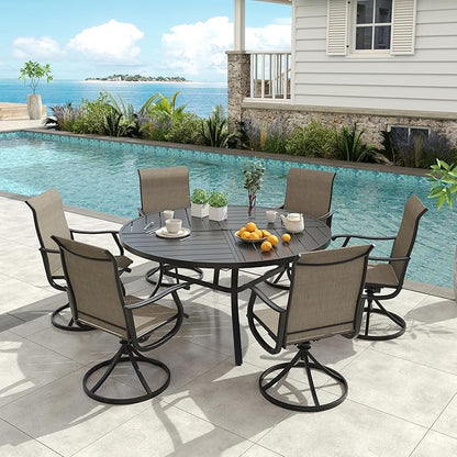VICLLAX 50" Round Patio Dining Table for 6, All Weather Metal Outdoor Table with 1.57" Umbrella Hole and Surdy Frame for Garden Lawn Deck, Black