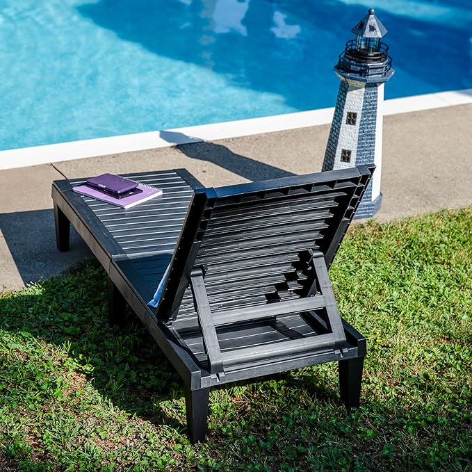 Sunnydaze 5-Position Outdoor Adjustable Chaise Lounge Chair - UV- and Weather-Resistant Polypropylene Resin - Wood-Look Design - Black
