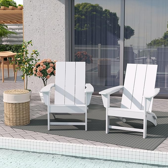 WestinTrends Ashore Modern Outdoor Folding Adirondack Chair (Set of 2), White