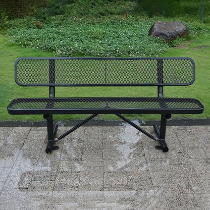 6FT Outdoor Metal Bench with Backrest, Commercial Park Bench Garden Patio Sitting Bench for 2-4 People, Heavy-Duty Steel Benches,Weather Resistant , for Garden, School, Waiting Area, Backyard,Porch