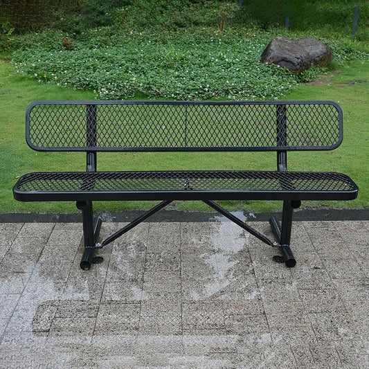 6FT Outdoor Metal Bench with Backrest, Commercial Park Bench Garden Patio Sitting Bench for 2-4 People, Heavy-Duty Steel Benches,Weather Resistant , for Garden, School, Waiting Area, Backyard,Porch