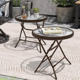 Foldable Patio Side Table Set of 2 with Tempered Glass Top 18" Folding Outdoor Side Tables Set of 2 Small Glass Patio - Photo 1