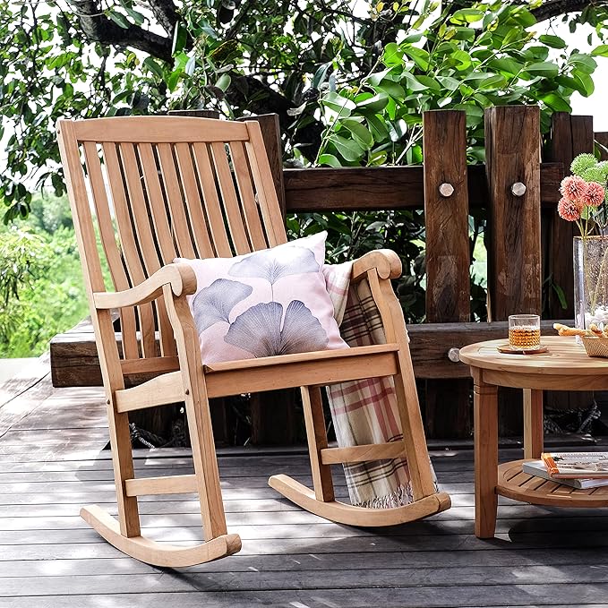 Cambridge Casual Marlow Teak Wooden Porch Rocking Chair – Durable Outdoor Rocker for Patio, Deck, and Porch – Stylish and Comfortable Wooden Rocking Chair for Relaxing in Outdoor Spaces