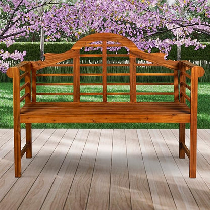 Eyely HNB103A Lucy 51.2" 3-Seat Arched 600-Lbs Support Acacia Wood Outdoor Garden Patio Bench for Garden, Lawn, Backyard, Pool, Deck, Beach, Firepit, Teak